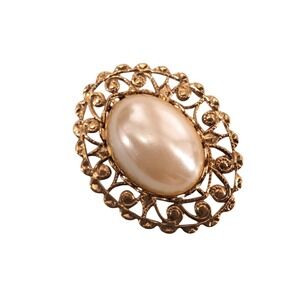 Vintage Gold Tone Pink Rose Floral Cameo Brooch Pendant Charm